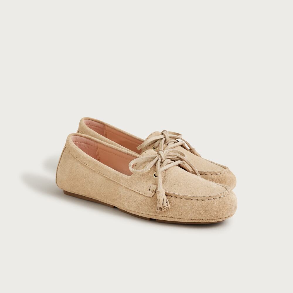 J. Crew Women's Driving Loafers In Soft Suede Leather Light Khaki Size 9 NWOB